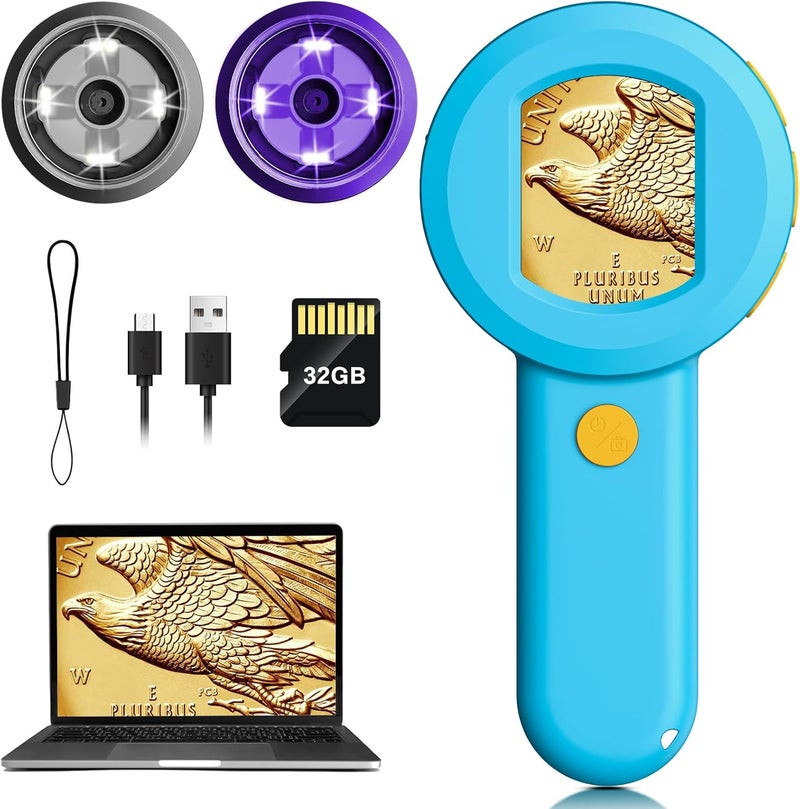 MAXLAPTER Microscope Magnifying Glass for Kids and Adults: 100X Portable Handheld Digital Microscope with Light - Pocket Jewelers Loupe with 2" Screen - USB Mini Coin Magnifier for Collector - Image 1